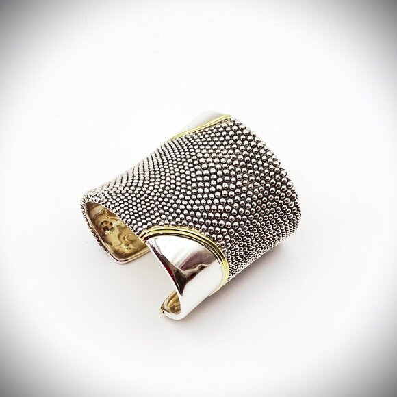 LAGOS Caviar Collection Sterling Silver Cuff 18K Gold Cuff Bracelet 199.9 Grams - Picture 9 of 13
